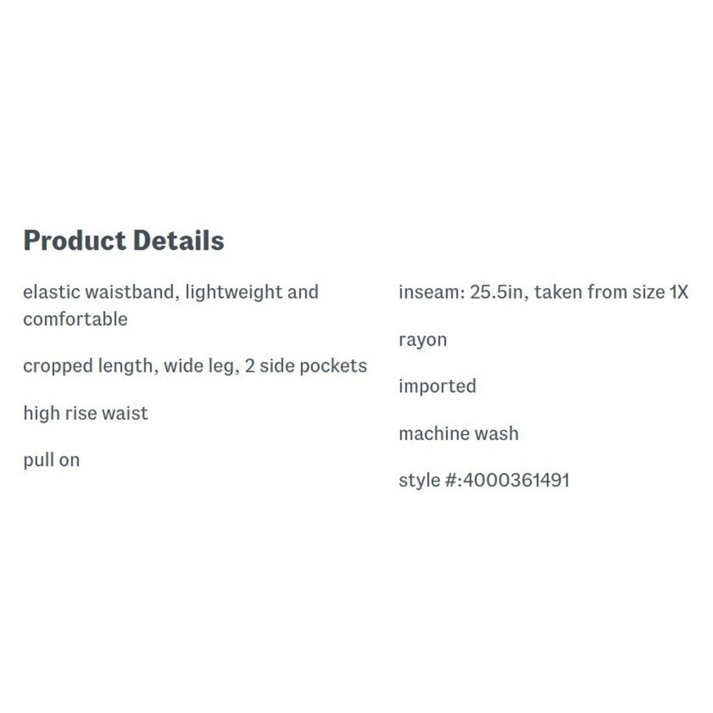 Jane + Delancey Wide Leg Cropped Culottes Pants Size 1X Black Elastic Waist NWT - Picture 3 of 7